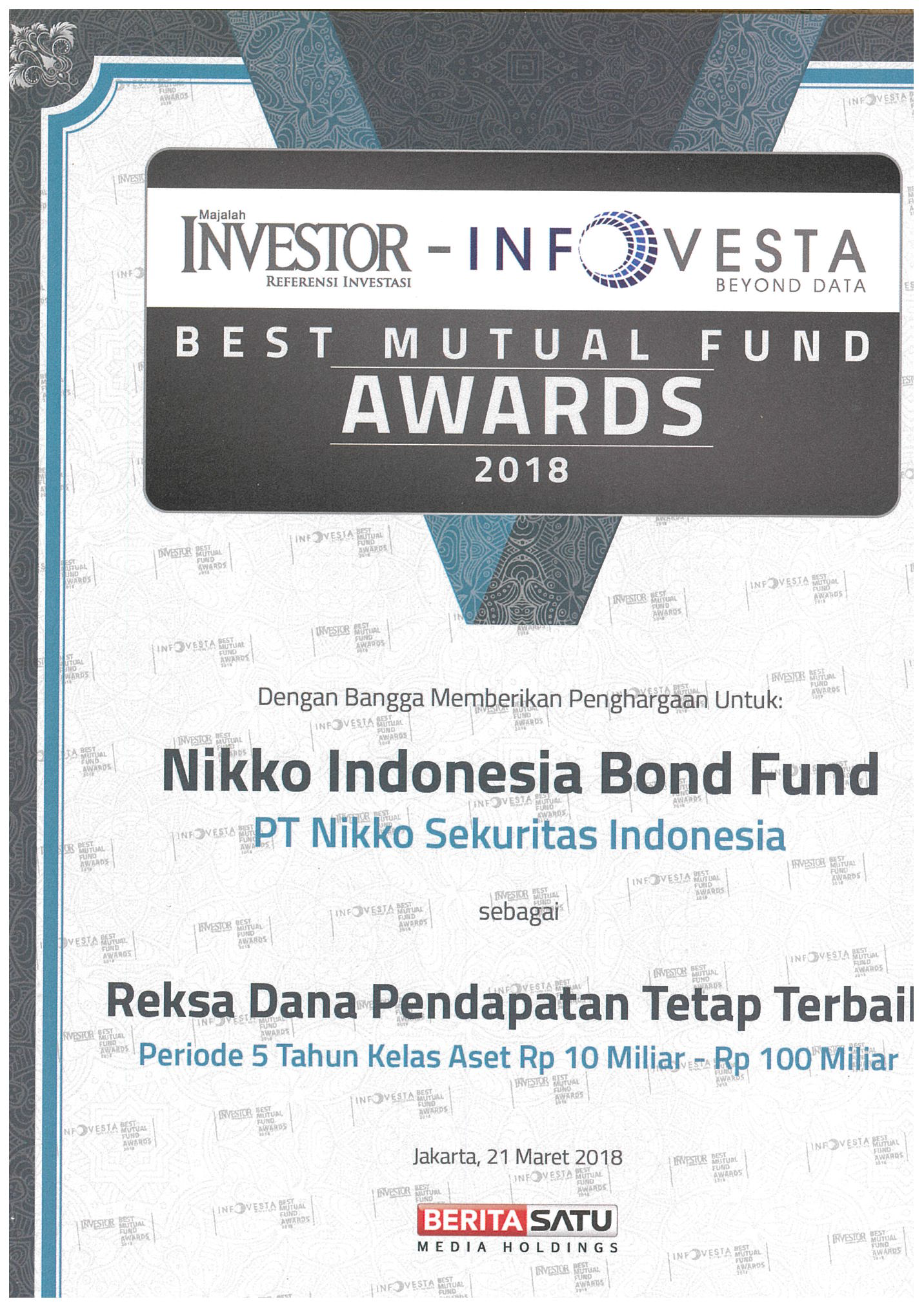 Penghargaan Reksa Dana Best Mutual Fund Awards 2018 Reksa Dana Pendapatan Tetap Terbaik